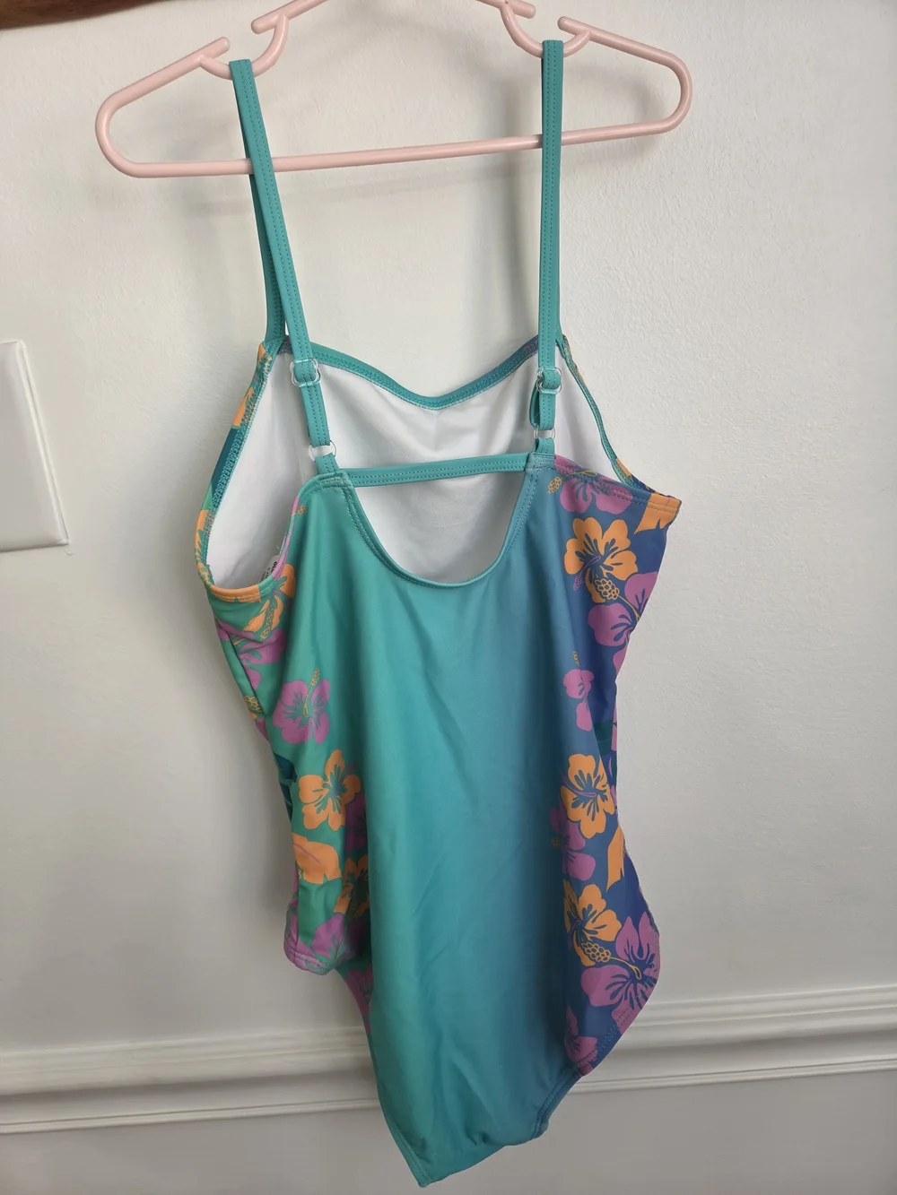 Old Navy Teal One-Piece Swimsuit with Pink & Orange Floral Sides